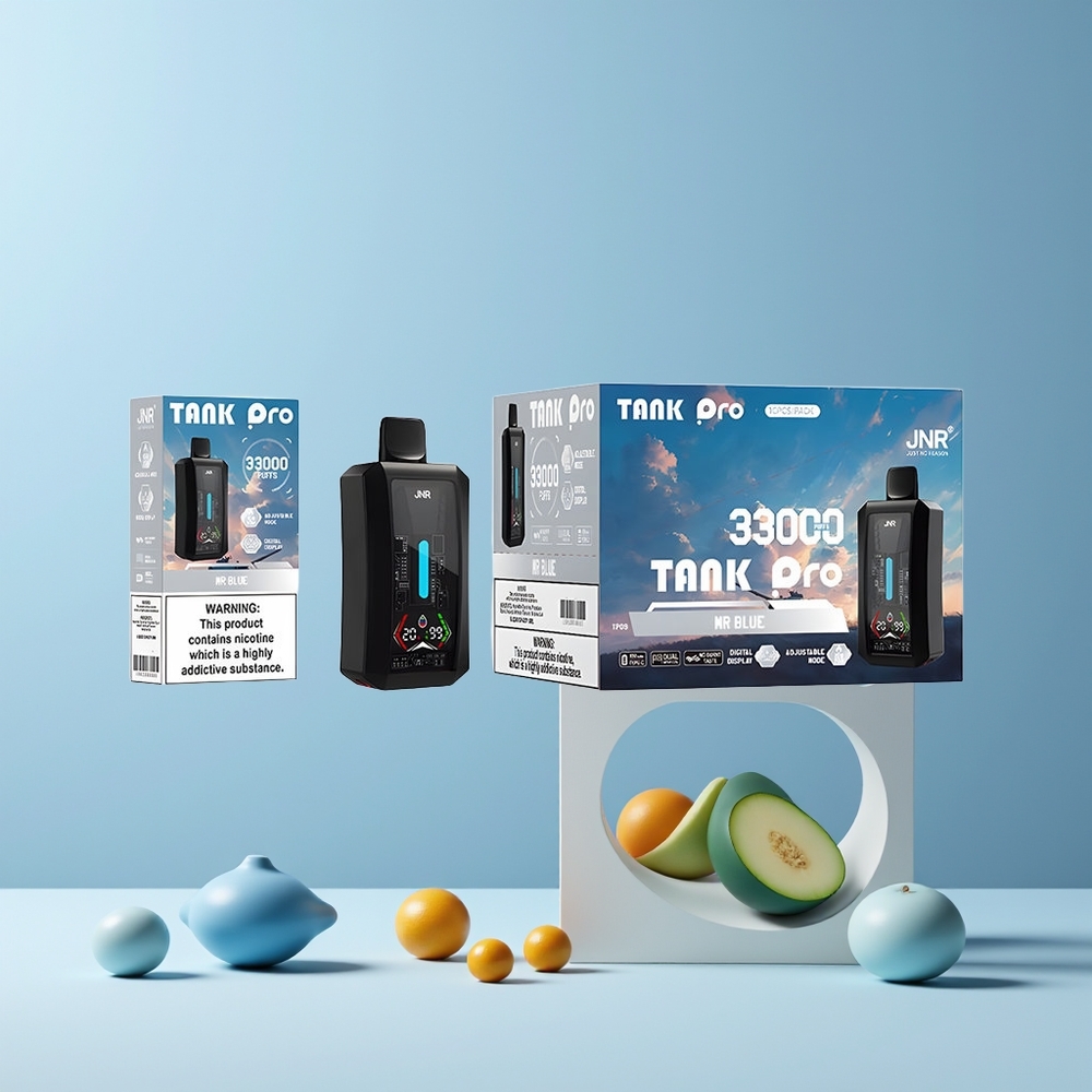 JNR Tank Pro 33000 Puffs France grossiste - 28ml Ecran Numérique Double Mesh - 15W/20W - M. Bleu