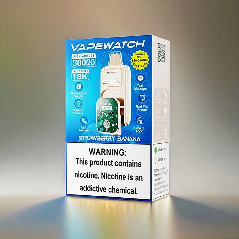 JNR Vape Watch 30000 Bouffés France Grossiste - 1000mAh, 19 ml, 5% de nicotine, bobine à double filet, Type-C de charge, Fense Banane