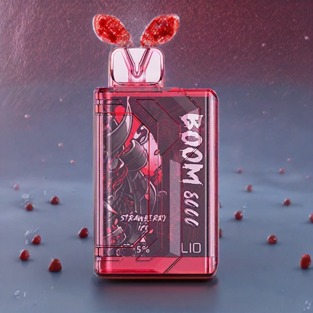 LIO BOOM PRO 8000 Puffs France grossiste - 15ml E-liquide, 5% Nicotine, Fraise Glacﾨﾦe, Charge Type-C, Bobine Mesh