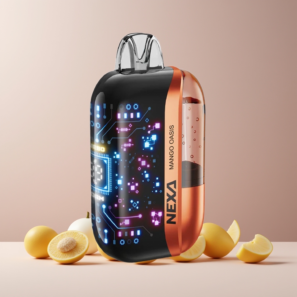 NEXA Ultra 50K Disposable Vape France grossiste - 20ml, 50000 Puffs, 5% Nicotine, Double Mesh 0.9ohm, Écran Courbe 3D, Type-C, Mangue Oasis
