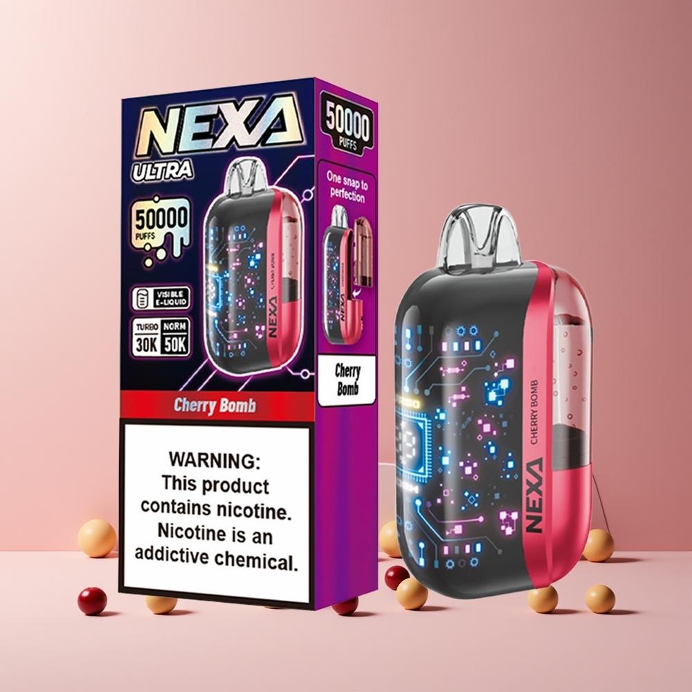 NEXA Ultra 50K Disposable Vape France grossiste - 20ml, 800mAh, 50000 Puffs, 5% Nicotine, Écran Courbe 3D, Cerise Bombe