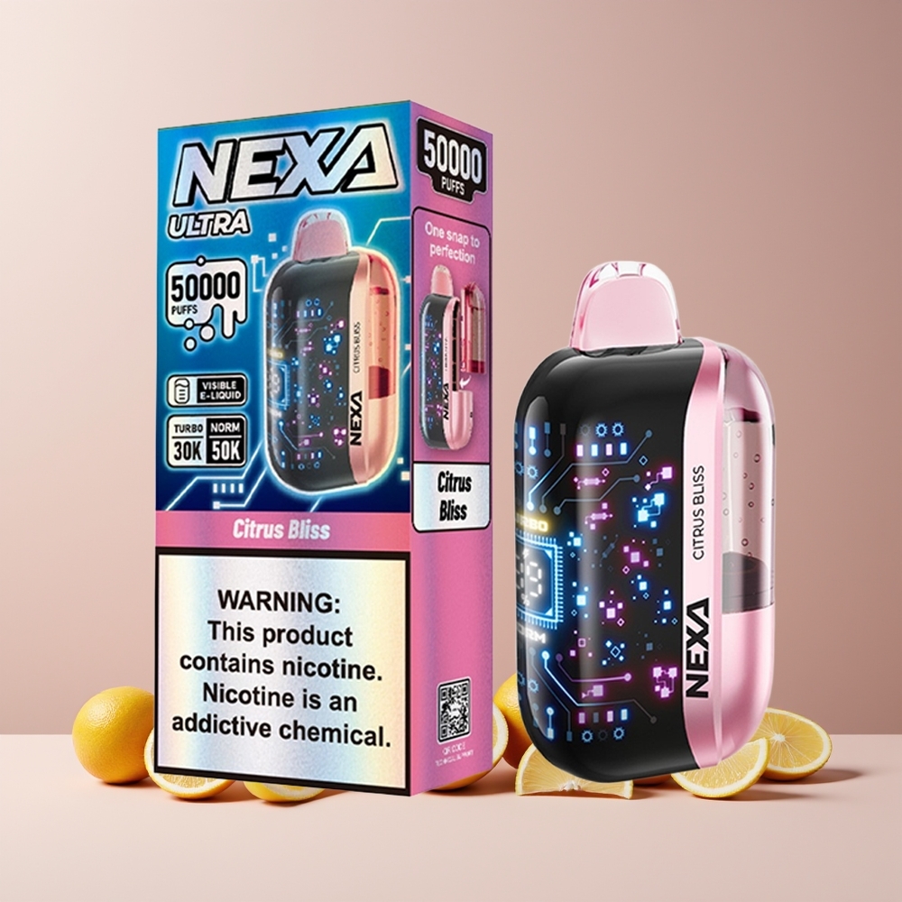 NEXA Ultra 50K Disposable Vape France grossiste - 20ml, 800mAh, 50000 Puffs, 5% Nicotine, Écran Courbe 3D, Charge Type-C, Saveur Agrumes Bliss