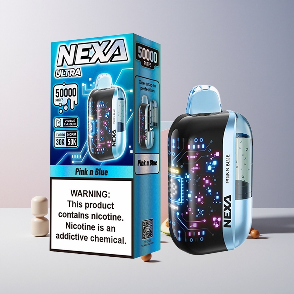NEXA Ultra 50K Disposable Vape France grossiste - 20ml, 800mAh, 5% Nicotine, Écran 3D Courbé, Rose et Bleu