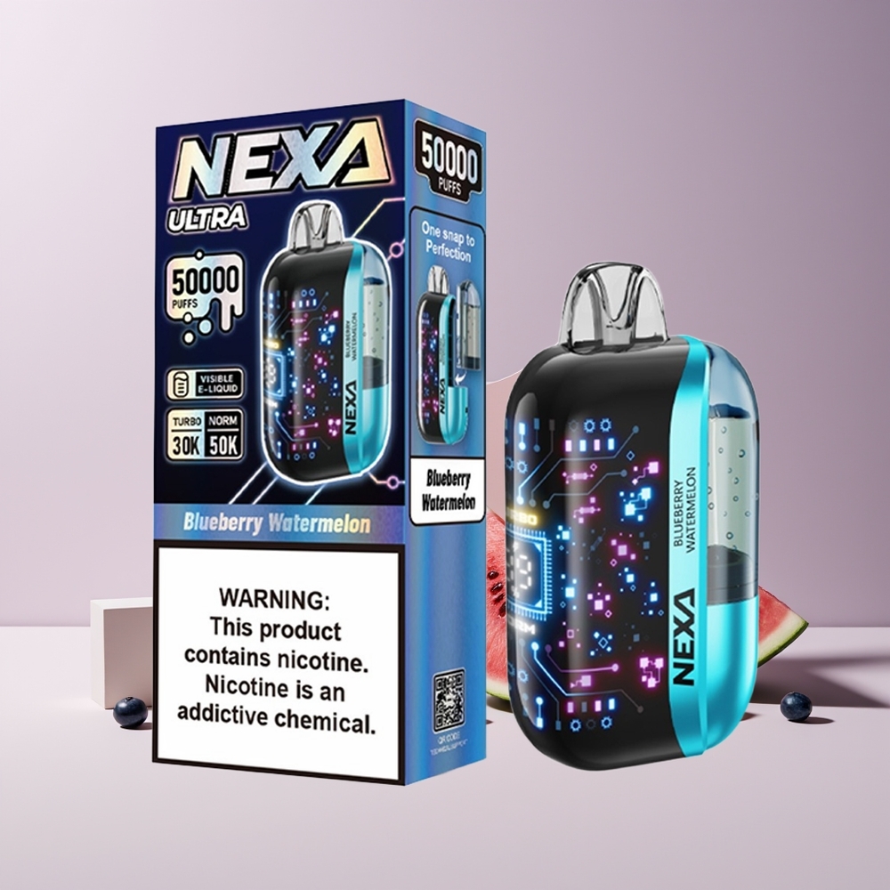 NEXA Ultra 50K France grossiste Disposable Vape - 20ml, 800mAh, 5% Nicotine, 0.9ohm Dual Mesh, Myrtille Pastèque (Blueberry Watermelon)