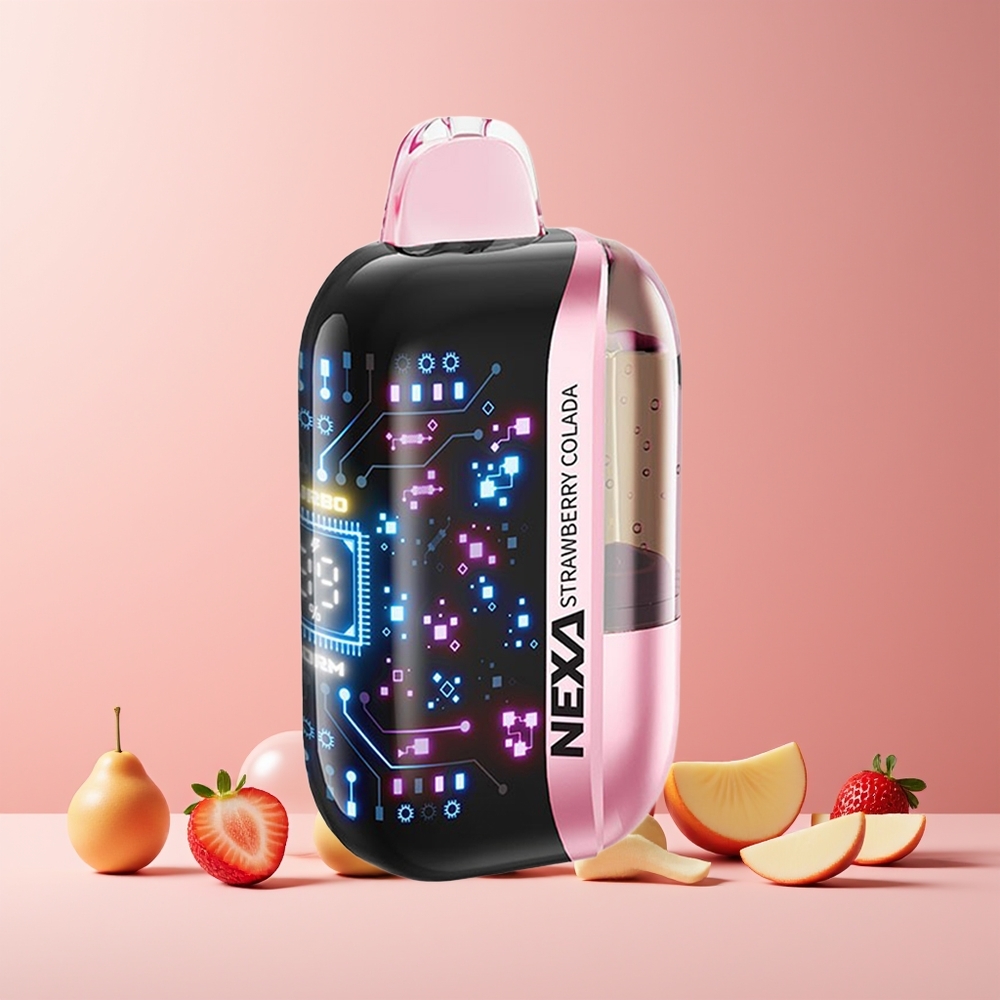 NEXA Ultra 50K France grossiste - Dispositif de Vape Jetable avec 20ml Prérempli, 50000 Puffs, 5% de Nicotine et Écran Courbe 3D - Fraise Colada