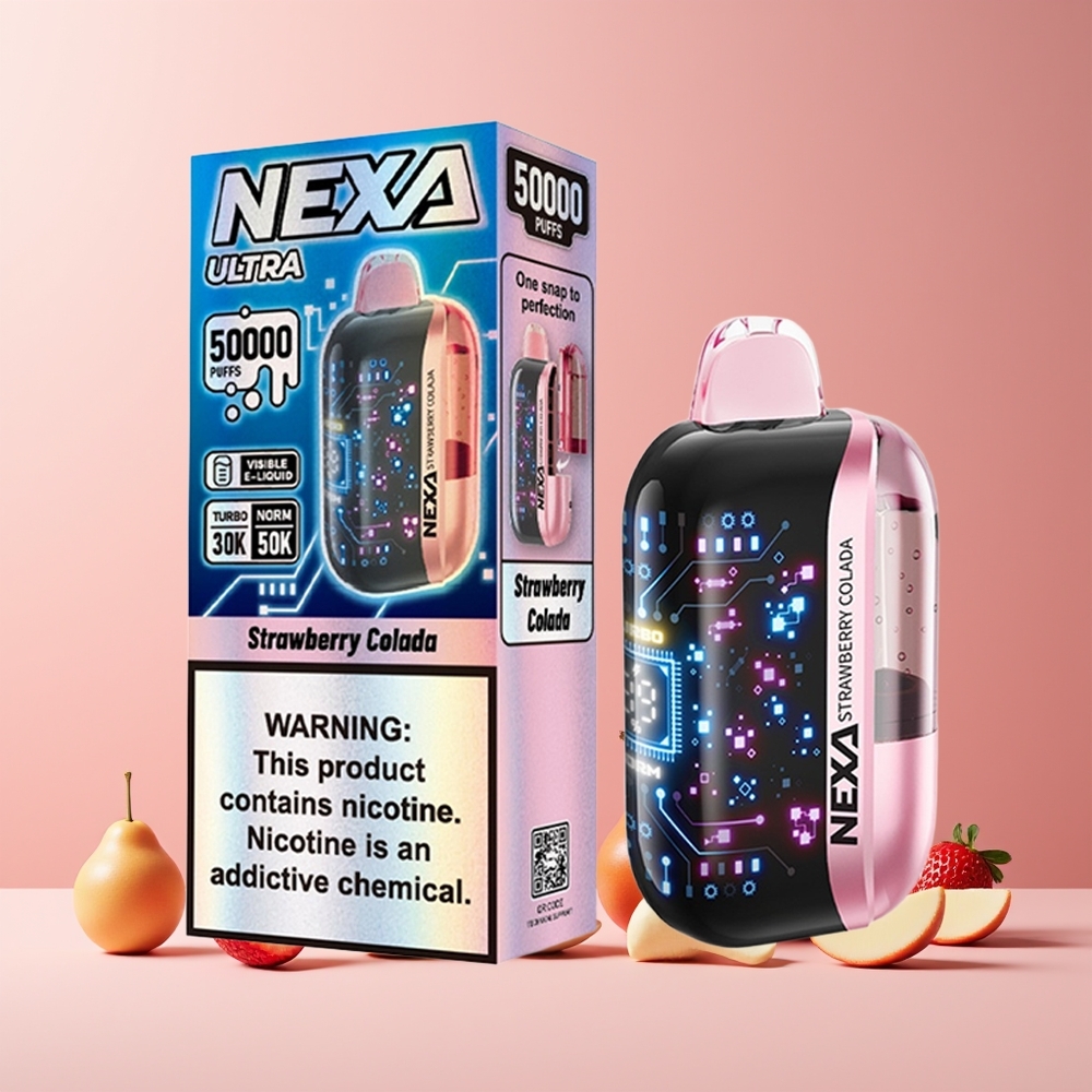 NEXA Ultra 50K France grossiste - Dispositif de Vape Jetable avec 20ml Prérempli, 50000 Puffs, 5% de Nicotine et Écran Courbe 3D - Fraise Colada