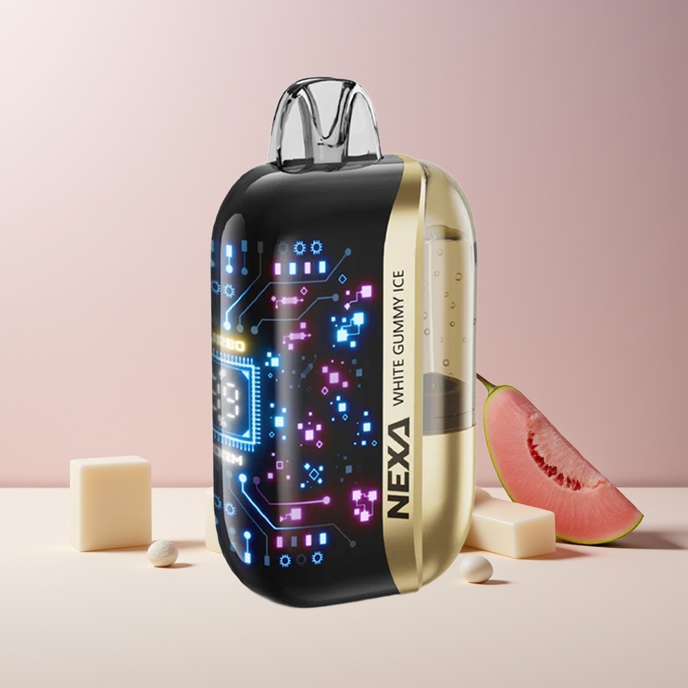 NEXA Ultra 50K Vape Jetable France Grossiste - 20ml, 50000 Bouffées, 5% Nicotine, Écran Courbé 3D, Charge Type-C, Saveur Gummy Blanc Glacé