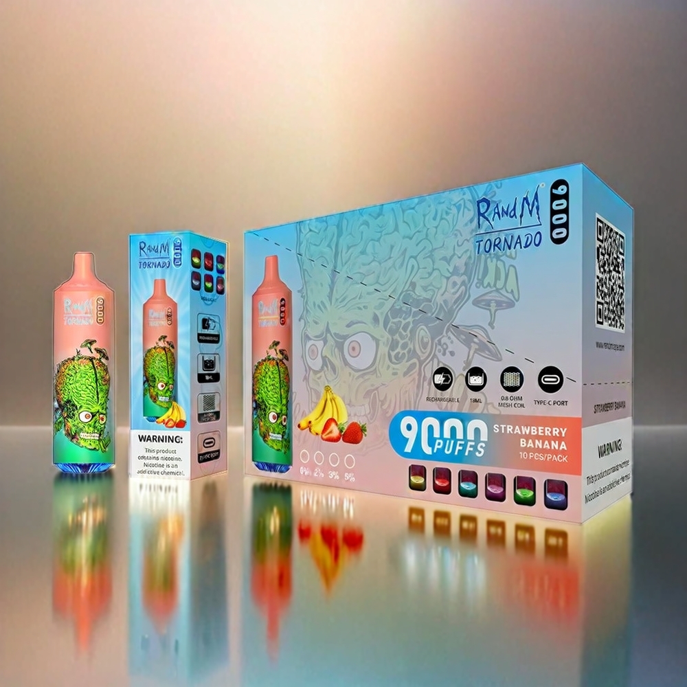 Randm Tornado 9000 Puffs France Grosiste - 18 ml 850 mAh Rechargeable, bobine en filet, affichage RVB, Fense Banane