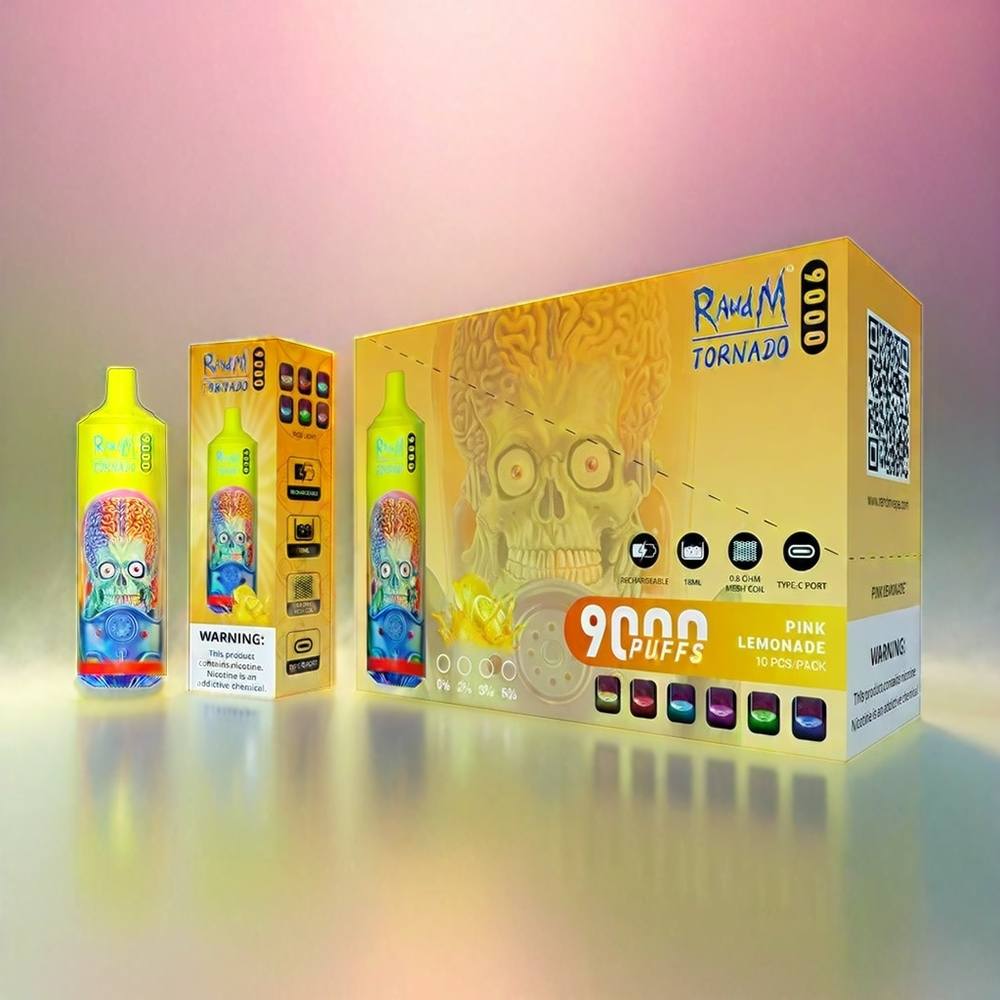 Randm Tornado 9000 Puffs France Grosiste - 18 ml, 850 mAh, bobine en filet, limonade rose (Rose de la citronnade)