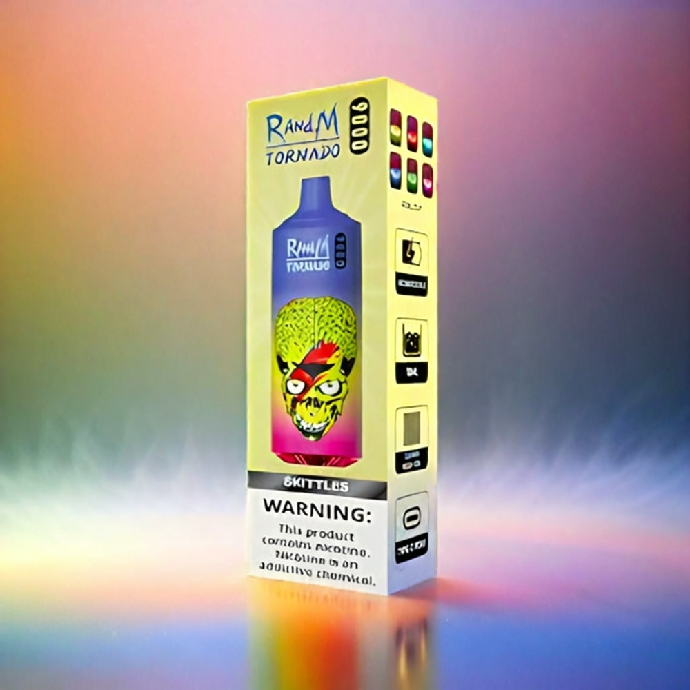 Randm Tornado 9000 Puffs France Grosiste - 18 ml Mesh Coil et Affichage RGB - Arôme Skittles