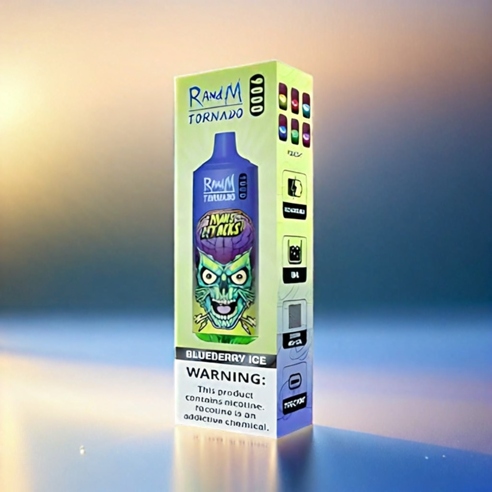 Randm Tornado 9000 Puffs France Grosiste - 18 ml de bobine en filet, affichage RVB, Glace Myrtille (Blueberry Ice)