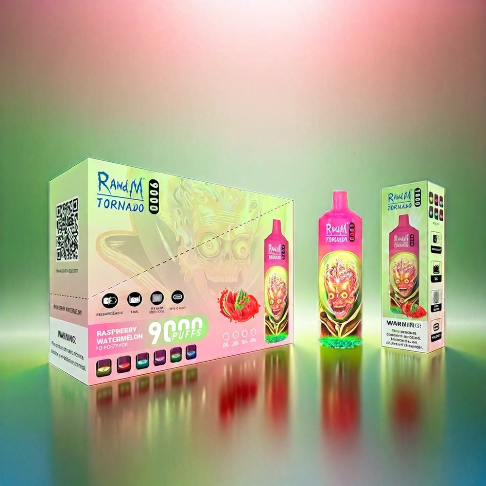 Randm Tornado 9000 Puffs France Grosiste - 850 mAh rechargeable, 18 ml, bobine en mesh, framboise pastèque (pastèque de framboise)