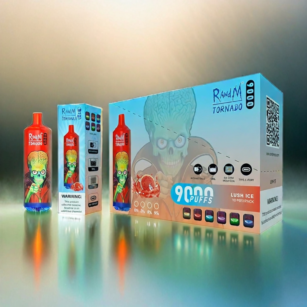 Randm Tornado 9000 Puffs France Grosiste AVEC Affichage RGB ÉLÉGANT ET SAVEUR LUSH ICE GLACIAL