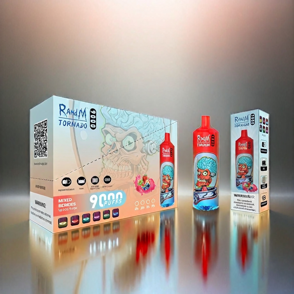 Randm Tornado 9000 Puffs France Grosiste - Affichage RGB Élégant, Bobine Mesh, 54 Variétés et Baies Mixtes Fumot