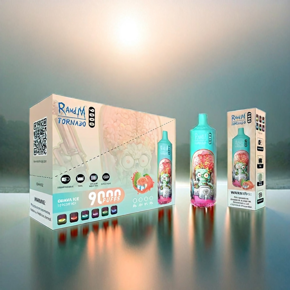 Randm Tornado 9000 Puffs France Grosiste Avec Affichage RGB ET 54 Saveurs (Glace Goyave)