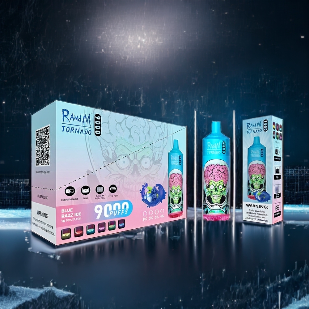 Randm Tornado 9000 Puffs France Grosiste - Black Dragon Ice, 18 ml, 850 mAh rechargeable, bobine en filet