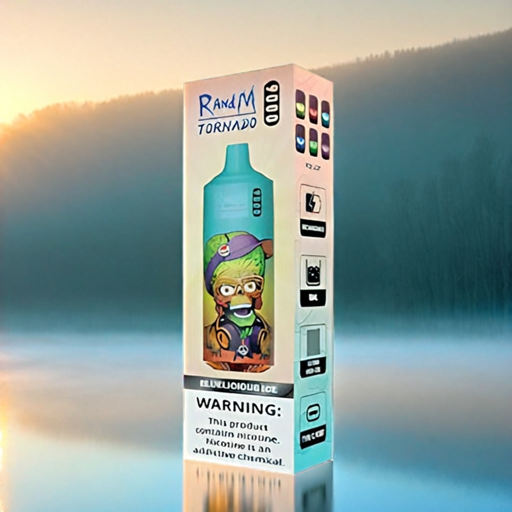 Randm Tornado 9000 Puffs France Grosiste - Ice bluelicious (Glace Bleu), 18 ml, batterie 850 MAH rechargeable, Écran RGB Élégant