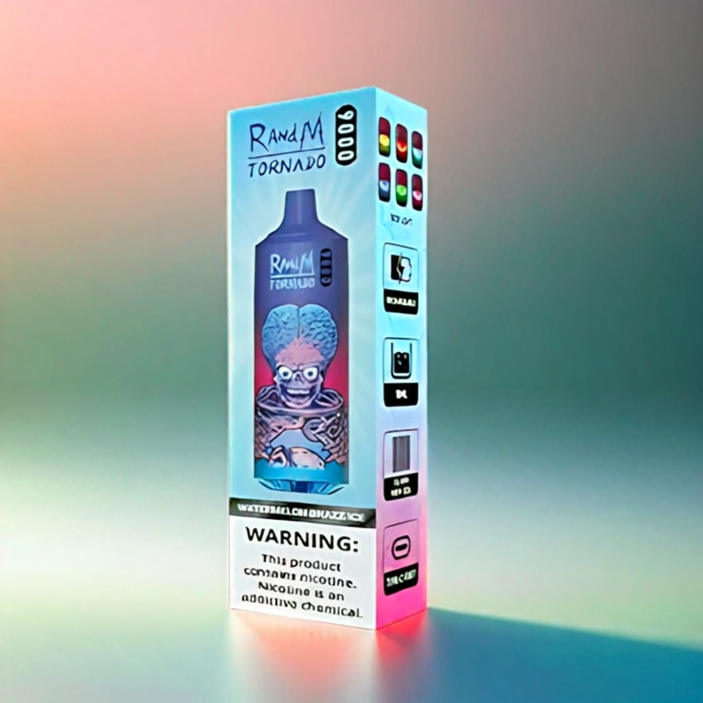 Randm Tornado 9000 Puffs - France Grosiste - Rechargeable 850 MAH, 18 ml, bobine de maille, affichage RGB, Saveur Pastèque Brazz Glacée