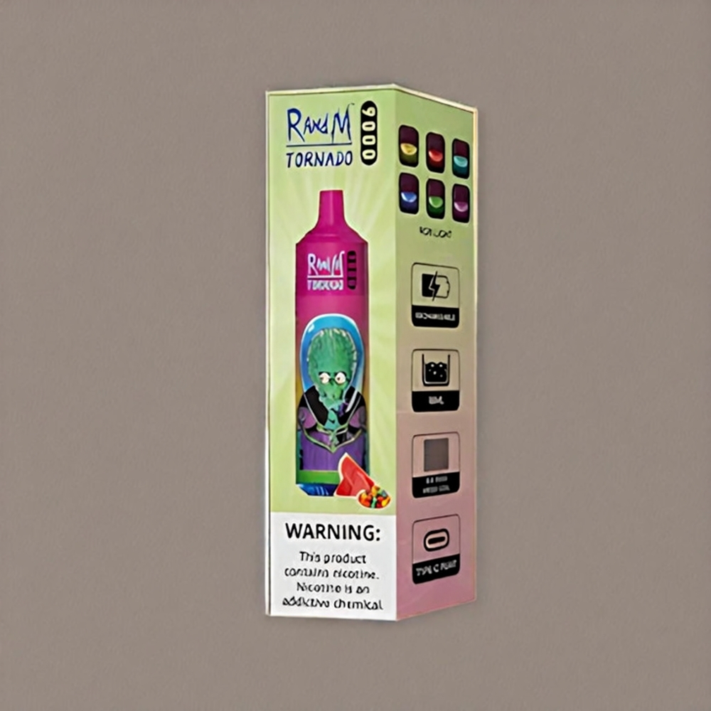 Randm Tornado 9000 Puffs France Grosiste - Rechargeable 850 MAh, 18 ml, bobine en mesh, Écran RVB, Saveur Pastèque Bubblegum (54 Variétés)
