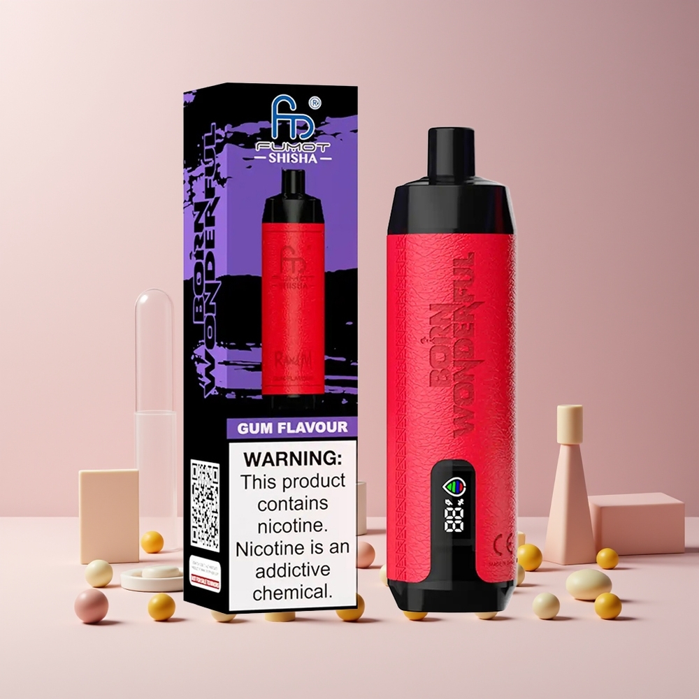 RandM Fumot Shicha 10000 Puffs France Grossiste - 18ml E-Liquide Prérempli, 850 mAh, 0.6ohm Mesh Coil, Type-C, Goût Gomme