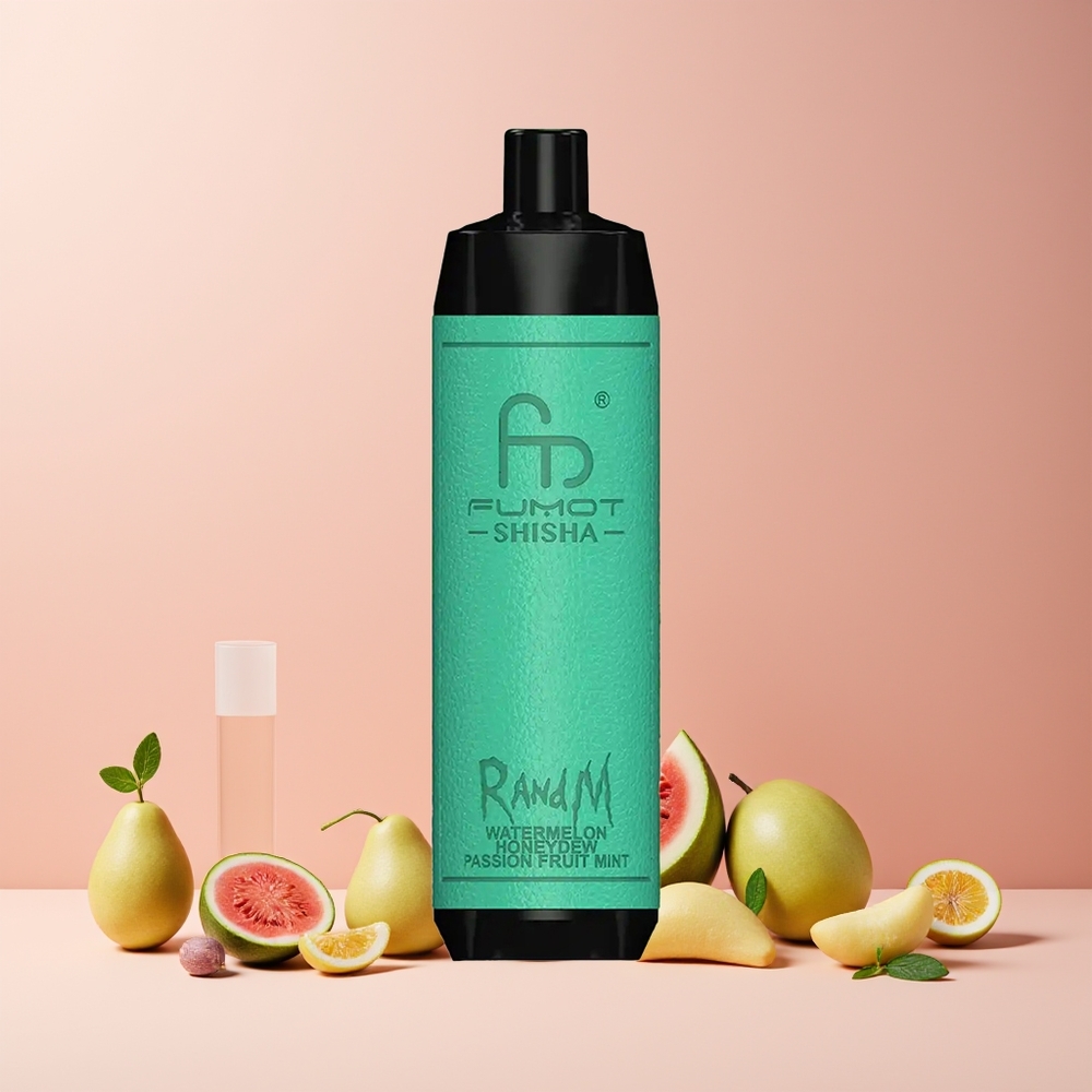 RandM Fumot Shicha 10000 Puffs France grossiste - Pastèque Melon Fruit de la Passion Menthe avec LED, 18ml, 850 mAh, 0.6ohm