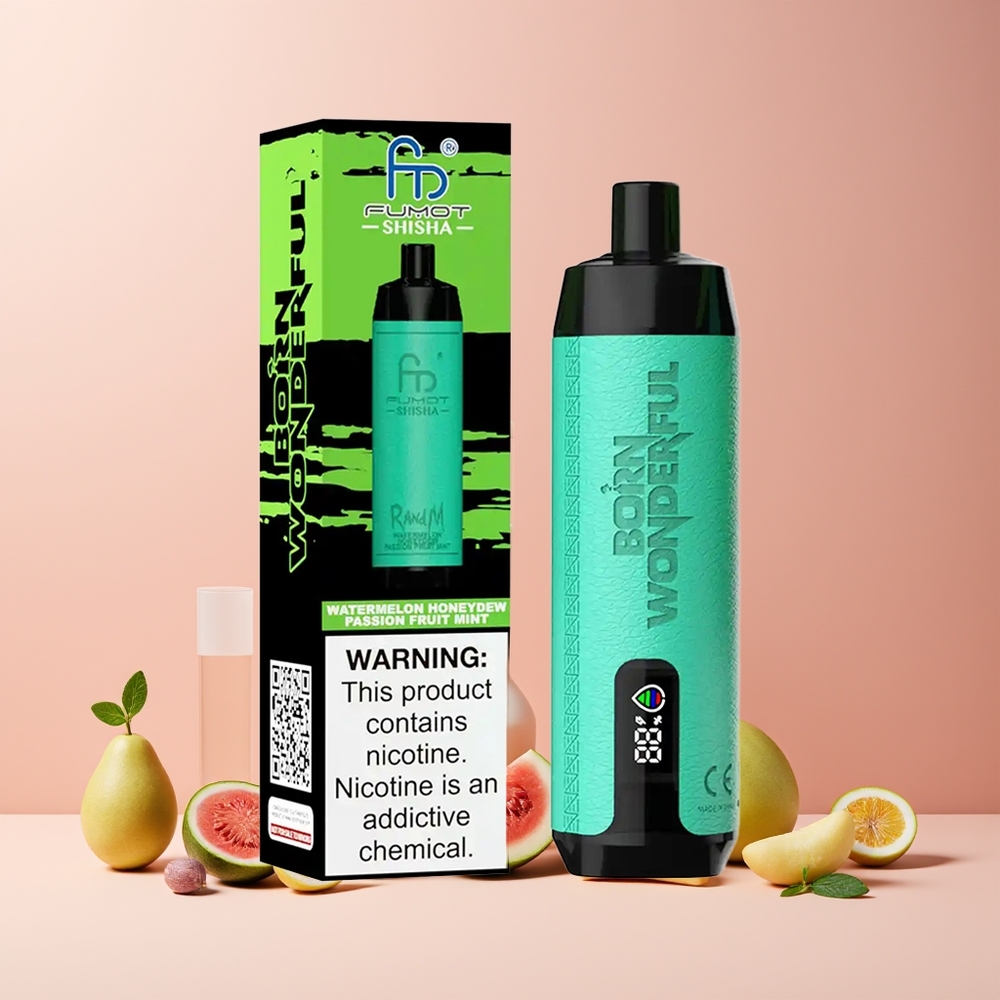 RandM Fumot Shicha 10000 Puffs France grossiste - Pastèque Melon Fruit de la Passion Menthe avec LED, 18ml, 850 mAh, 0.6ohm