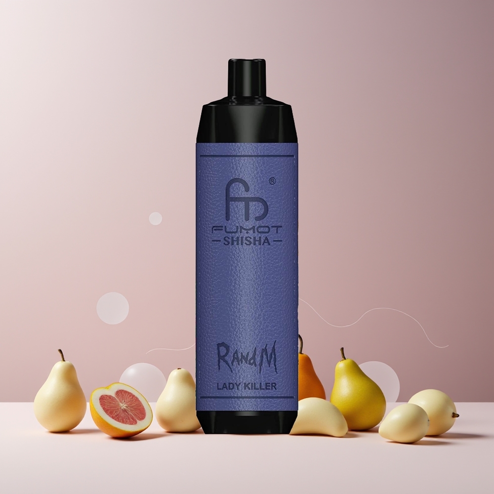 RandM Fumot Shisha 10000 Puffs France Grossiste - 18ml E-Liquide Prérempli, 850 mAh, 0.6ohm Mesh Coil, LED Indicateur, Port Type-C, 0.5% Nicotine, Lady Killer (Tueuse de Cœurs)