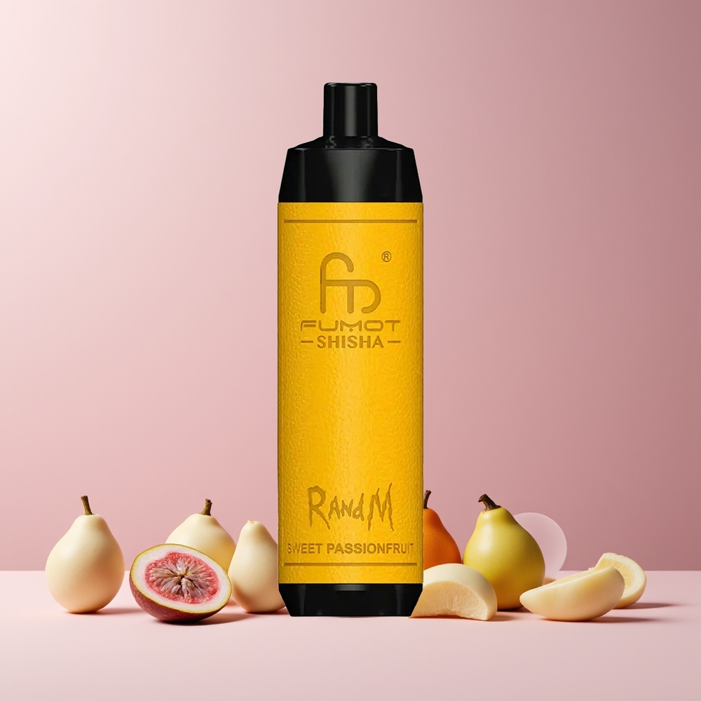 RandM Fumot Shisha 10000 Puffs France Grossiste - Dispositif Jetable avec Indicateur LED, 18ml E-Liquide Prérempli, 850 mAh, Type-C, Fruit de la Passion Douce