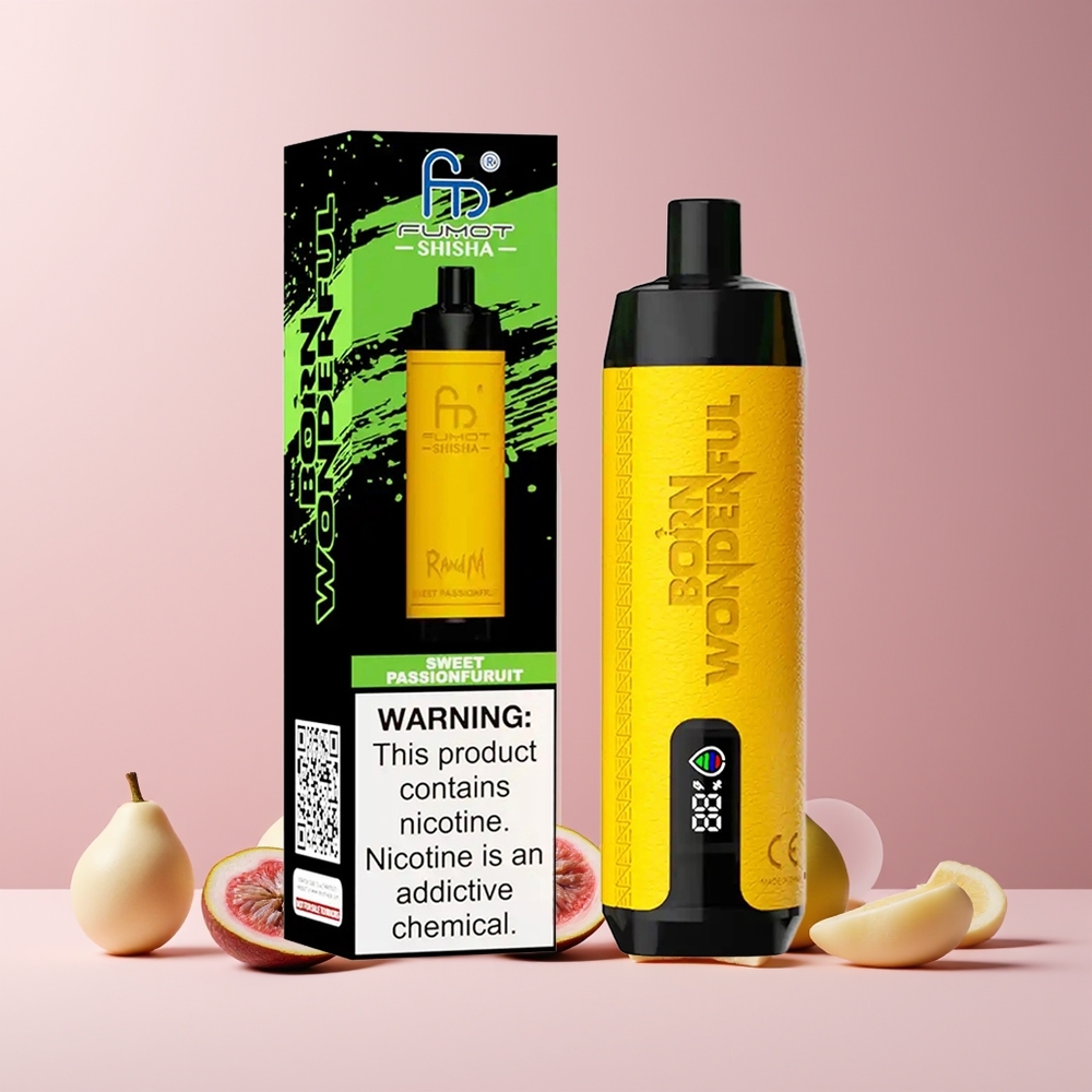 RandM Fumot Shisha 10000 Puffs France Grossiste - Dispositif Jetable avec Indicateur LED, 18ml E-Liquide Prérempli, 850 mAh, Type-C, Fruit de la Passion Douce