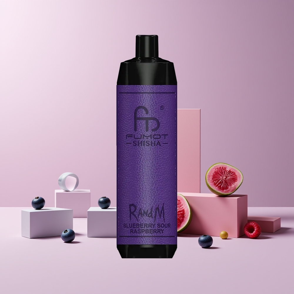 RandM Fumot Shisha 10000 Puffs France Grossiste - E-Liquide Prérempli 18ml, Batterie 850 mAh, 0.6ohm Mesh Coil, Type-C, Myrtille Framboise Acidulée