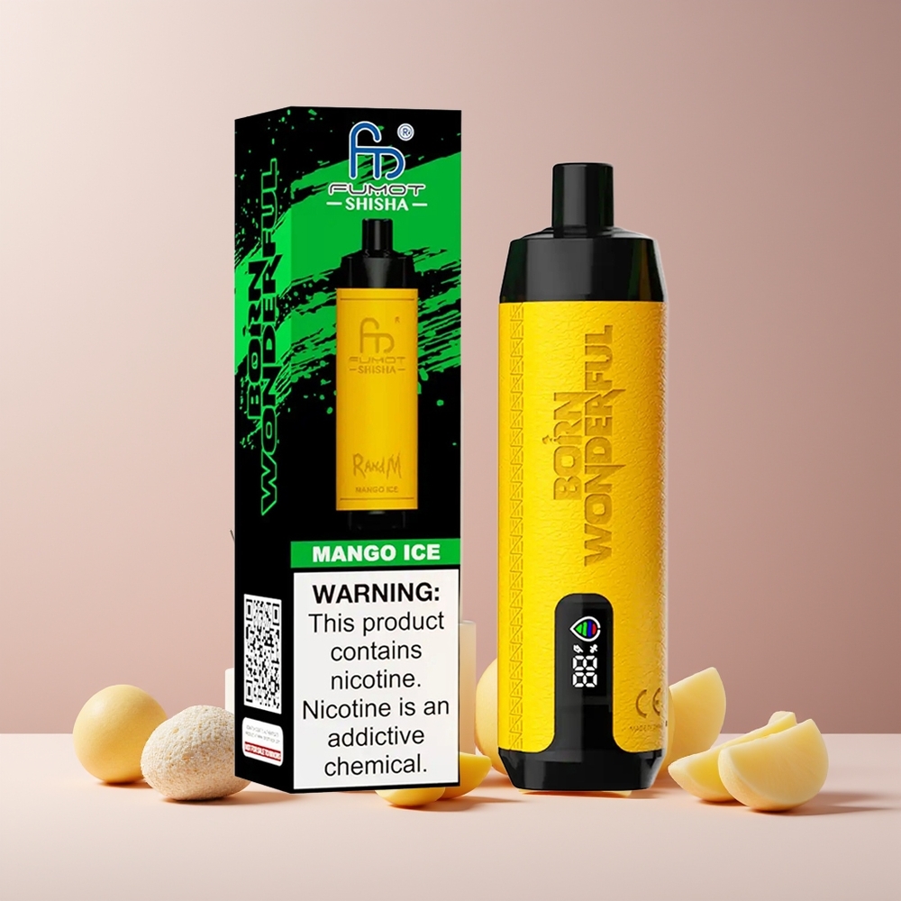 RandM Fumot Shisha 10000 Puffs France Grossiste avec Indicateur LED, 18ml e-Liquide Prérempli et Glace Mangue