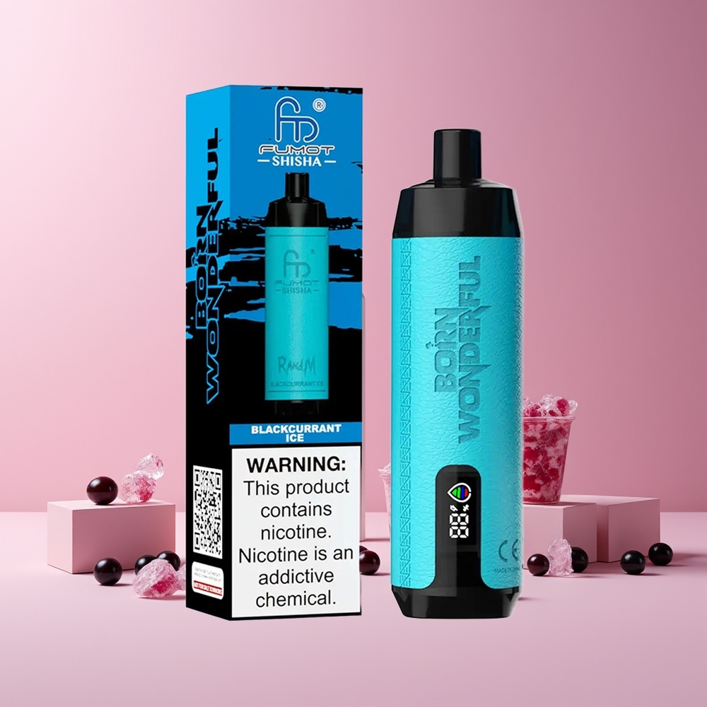 RandM Fumot Shisha 10000 Puffs France grossiste - 18ml e-Liquide Prérempli, 850 mAh, Type-C - Cassis Glacé