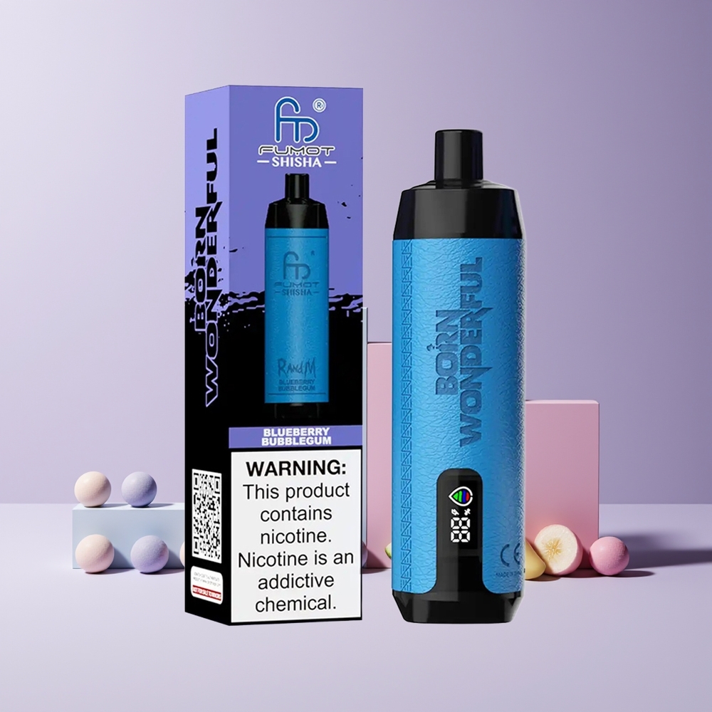 RandM Fumot Shisha 10000 Puffs France grossiste - 18ml e-liquide prérempli, 850 mAh, Bubblegum Myrtille (Blueberry Bubblegum)