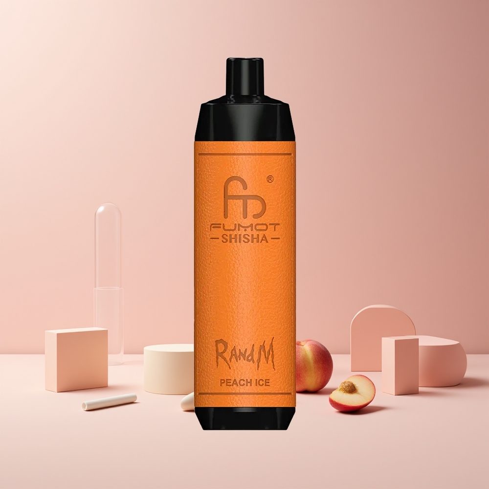 RandM Fumot Shisha 10000 Puffs France grossiste - Dispositif Jetable avec Indicateur LED, 18ml E-liquide Prérempli, Batterie 850 mAh, Glace à la Pêche (Peach Ice)