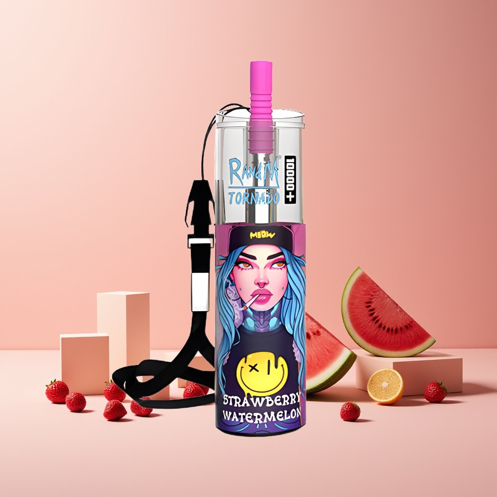 Fumot Original RandM Tornado 10000 Plus Disposable Vape France Grossiste - 20 ml, 850 mAh, Fraise Pastèque, Lumières RGB