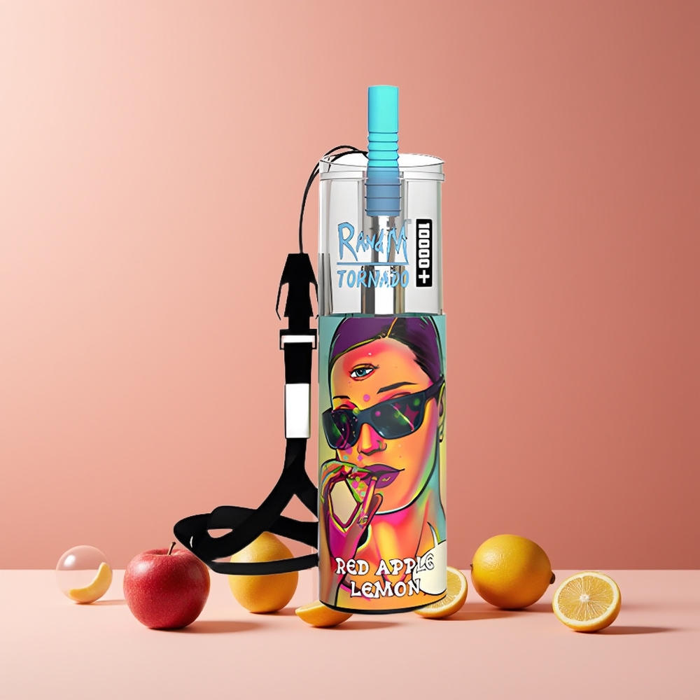Fumot Original RandM Tornado 10000 Plus Disposable Vape France Grossiste - 20 ml 850 mAh Mesh Coil Type-C RGB - Pomme Rouge Citron