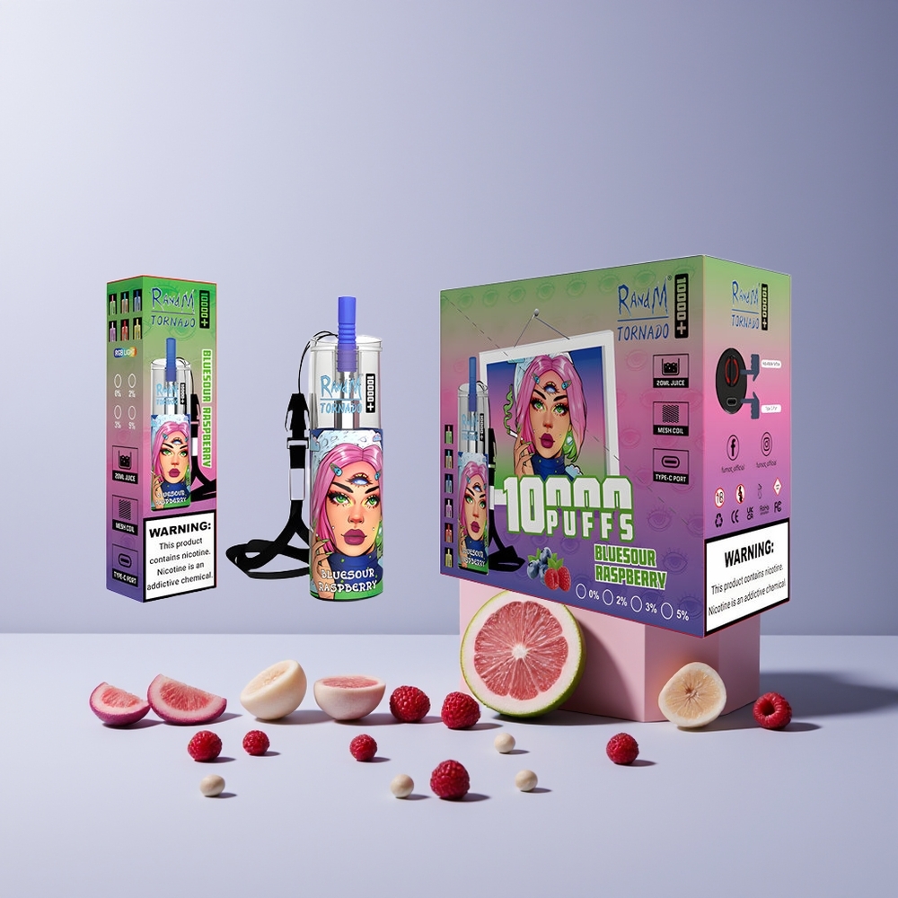 Fumot Original RandM Tornado 10000 Plus Disposable Vape France grossiste - 10000 Puffs, 20 ml, Bobine Mesh, Lumières RGB, Framboise Bleue