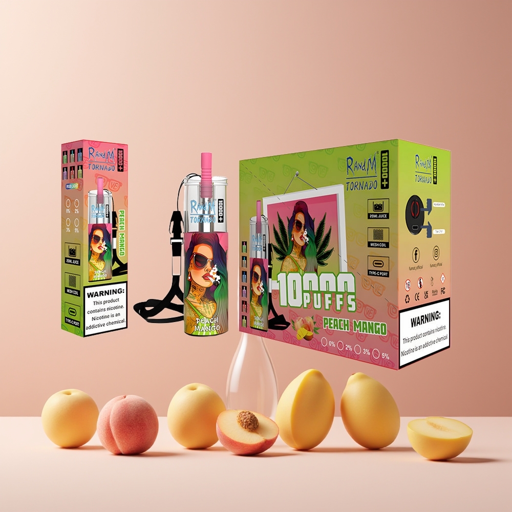 Fumot Original RandM Tornado 10000 Plus Disposable Vape Pêche Mangue - 20 ml, 5% Nicotine, 850 mAh, France grossiste