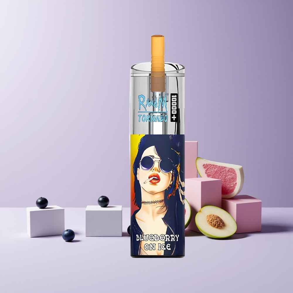 Fumot Original RandM Tornado 10000 Plus France Grossiste - 20 ml, 5% Nicotine, Bobine Mesh, Type-C, Lumières RGB, Myrtille Glacée
