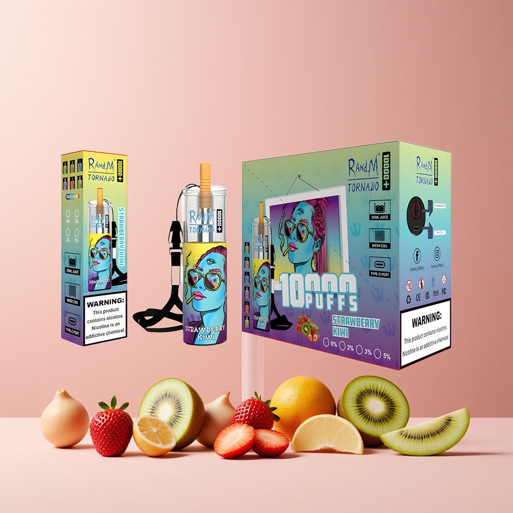 Fumot Original RandM Tornado 10000 Plus France Grossiste Vape Disposable Fraise Kiwi - 20 ml, 5% Nicotine, 850 mAh, RGB Lights