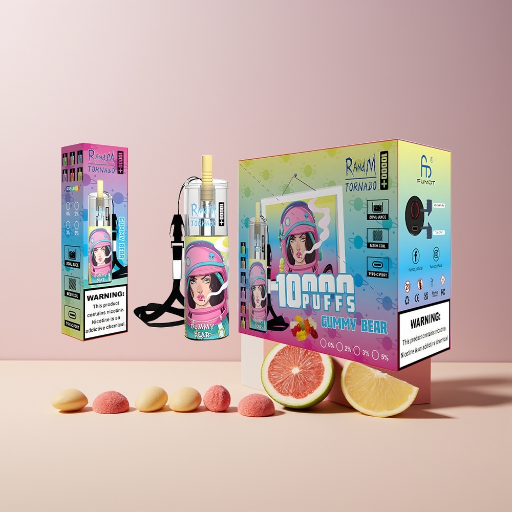 Fumot Original RandM Tornado 10000 Plus Puff France Grossiste avec 20 ml et Lumières RGB - Ourson Gélifié