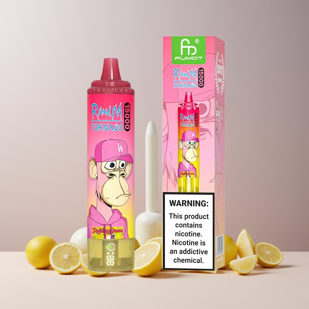 RandM Fumot Tornado 15000 Puffs - 25ml / 850mAh / 0.9 Ohm Mesh / LCD / Type-C / Citron - France Grossiste