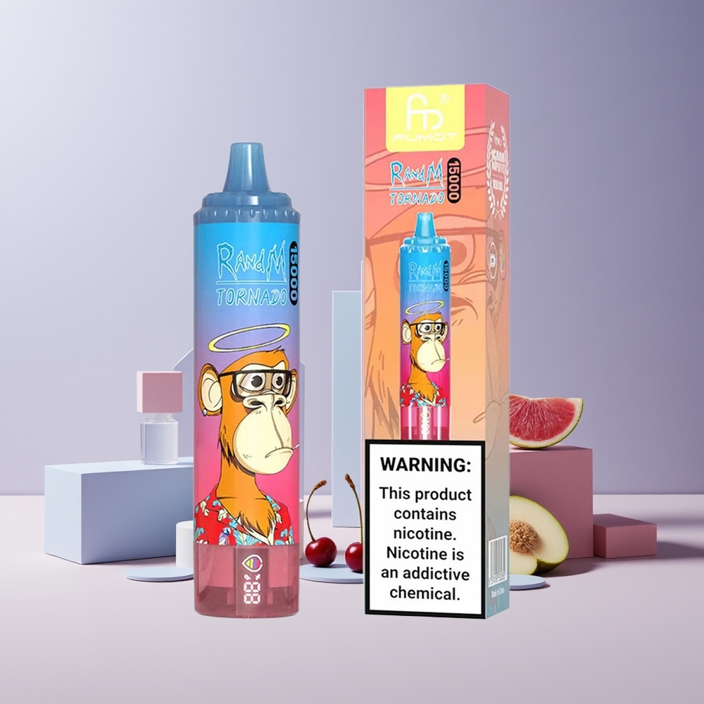 RandM Fumot Tornado 15000 Puffs France Grossiste - 25ml, 850mAh, Ecran LCD, Type-C, Coil Mesh 0.9 Ohm, Bleu Framboise Cerise