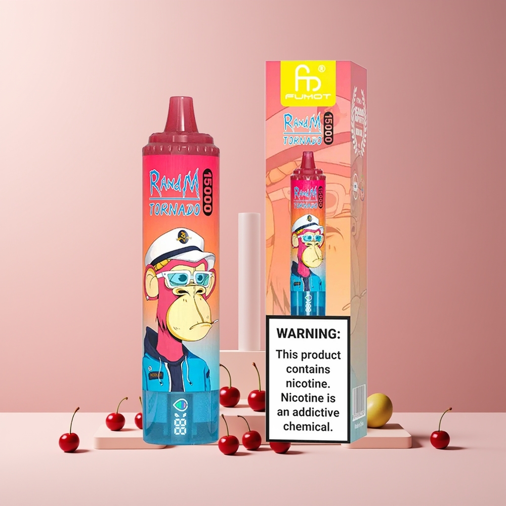 RandM Fumot Tornado 15000 Puffs France Grossiste - 25ml, 850mAh, Ecran LCD, Type-C, Coil Mesh 0.9 Ohm, Cerise