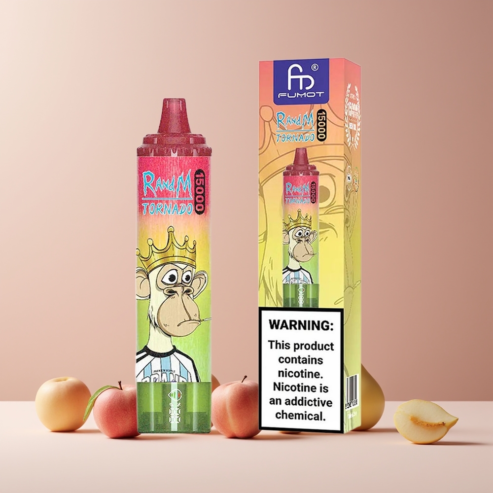 RandM Fumot Tornado 15000 Puffs France Grossiste - 25ml, 850mAh, Type-C, Écran LCD, Coil Mesh 0.9 Ohm, Pomme Pêche Poire