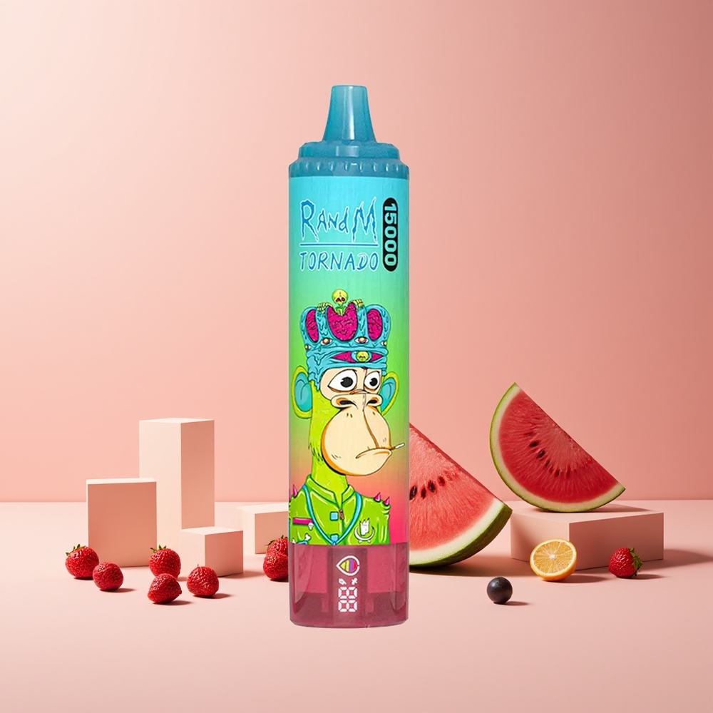 RandM Fumot Tornado 15000 Puffs France Grossiste – 25ml, 850mAh, Type-C, Écran LCD, Fraise Pastèque (Strawberry Watermelon)