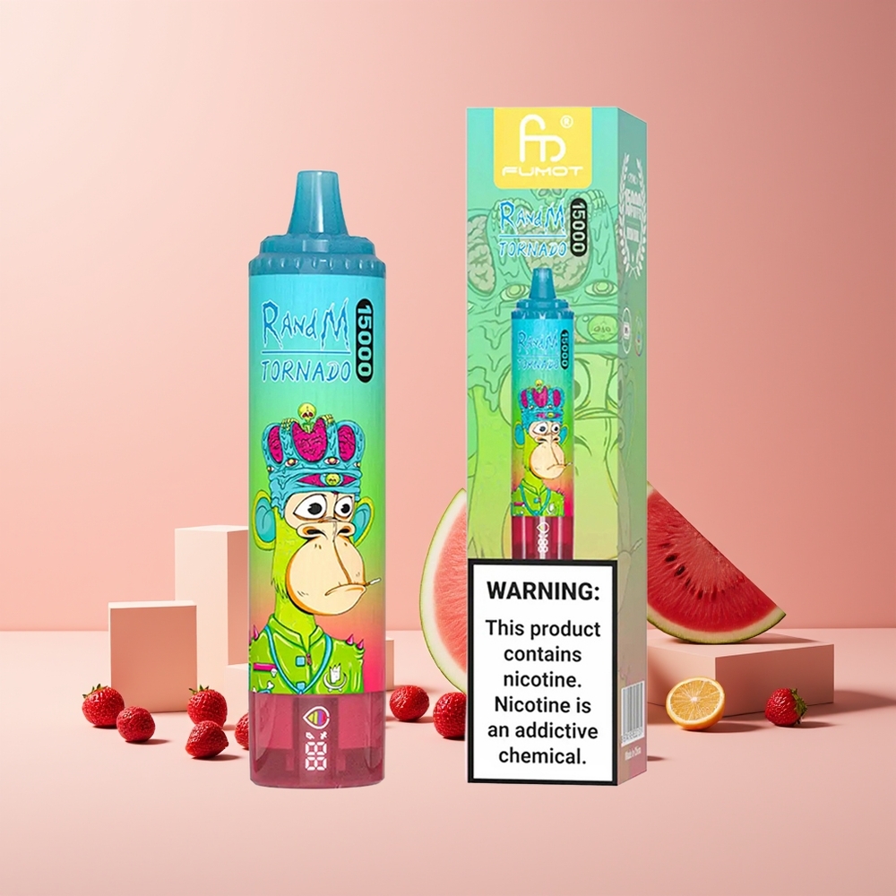 RandM Fumot Tornado 15000 Puffs France Grossiste – 25ml, 850mAh, Type-C, Écran LCD, Fraise Pastèque (Strawberry Watermelon)