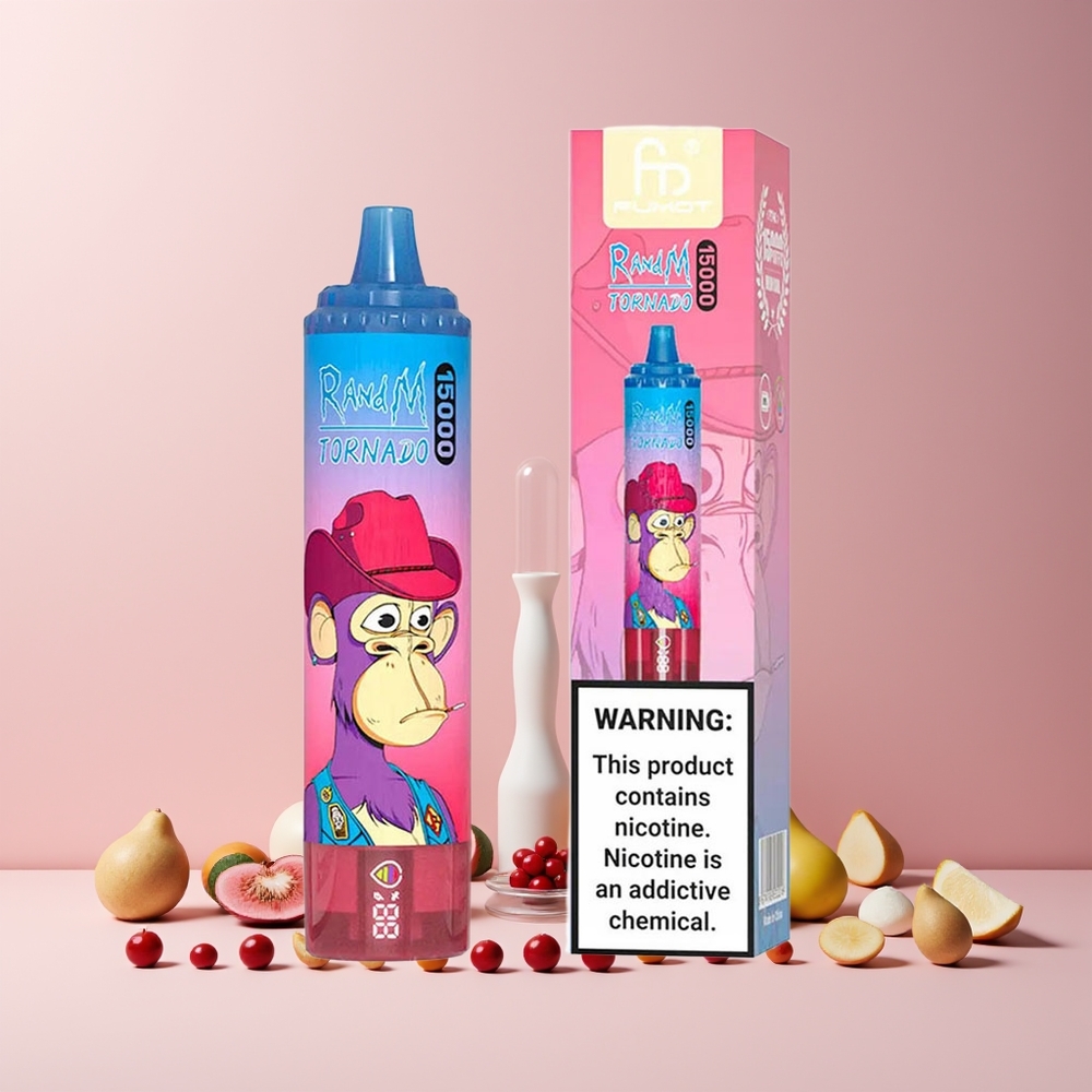 RandM Fumot Tornado 15000 Puffs France Grossiste - 25ml, 850mAh, Écran LCD, Type-C, Baies Mixtes (Mûres)