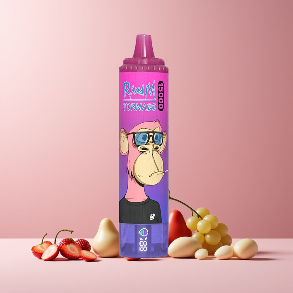 RandM Fumot Tornado 15000 Puffs France Grossiste - 25ml, 850mAh, Écran LCD, Type-C, Coil Mesh 0.9 Ohm, Fraise Raisin