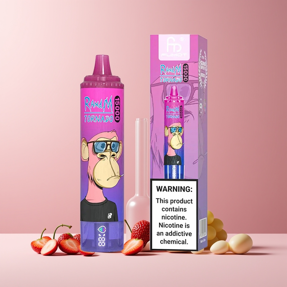 RandM Fumot Tornado 15000 Puffs France Grossiste - 25ml, 850mAh, Écran LCD, Type-C, Coil Mesh 0.9 Ohm, Fraise Raisin
